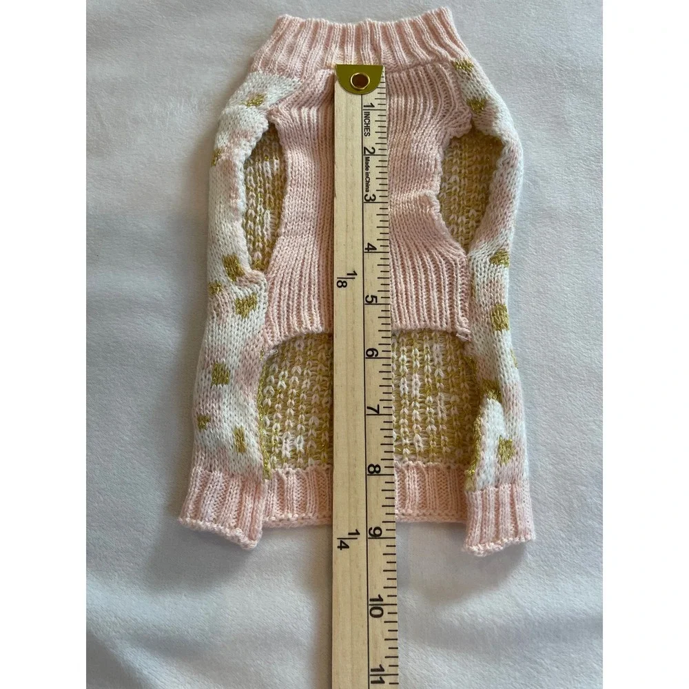 Play On Pink Leopard Gold Metallic Knit Pet Dog Sweater XS Sleeveless Turtleneck